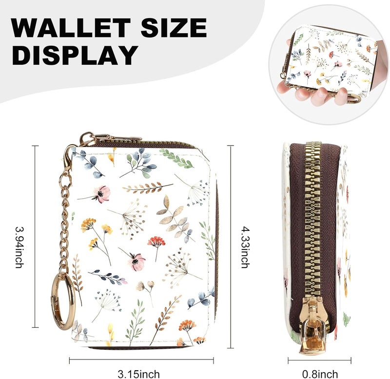 Luoycxy Credit Card Holder for Women,Small Rfid Wallet with Keychain Zipper,Cute PU Leather Card Case Wallet，Accordion Credit Card Wallets Gift,Colorful Floral Print - Image 4